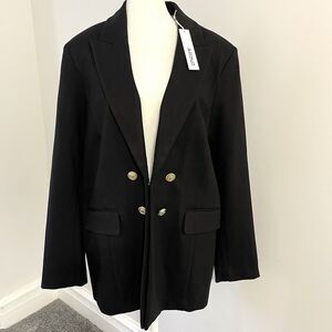 Chicos Ponte Blazer Jacket Sz 3 Womens Size 16 Hook Closure Black NEW W Tags